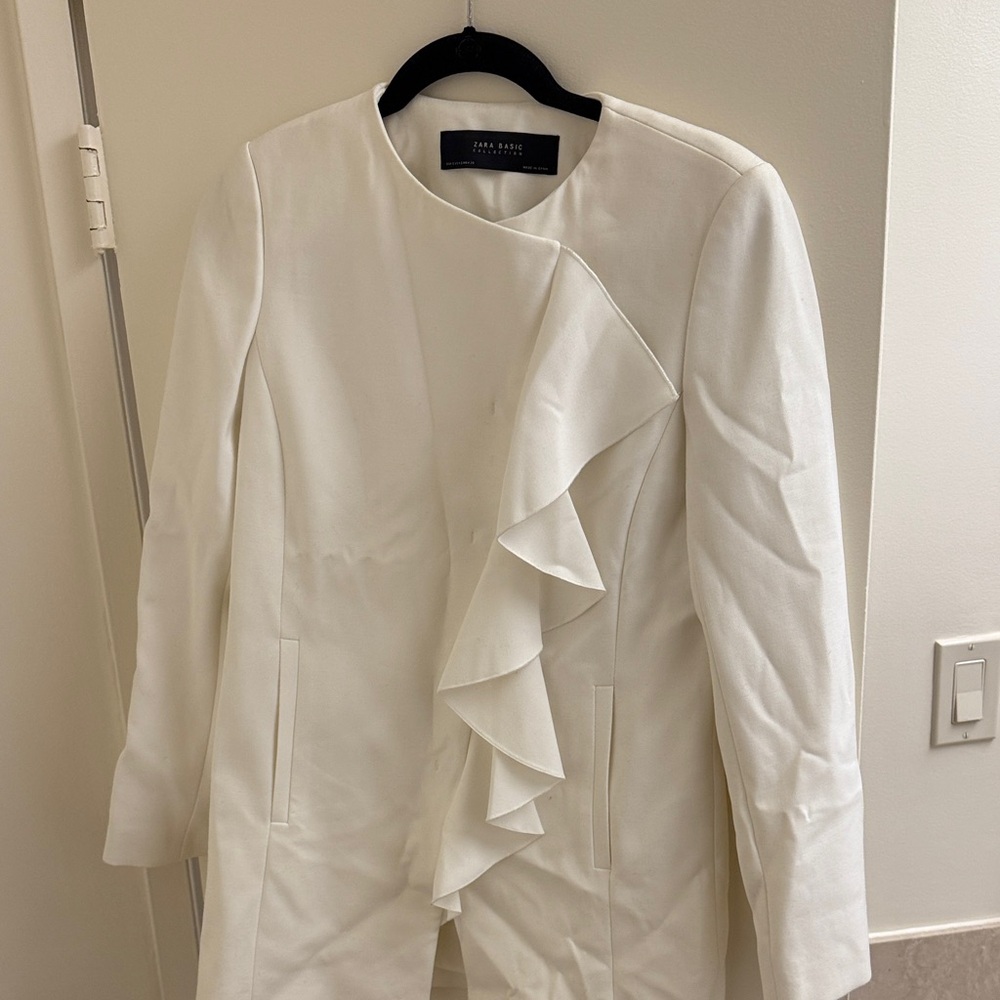 Zara Cream Ruffle Blazer